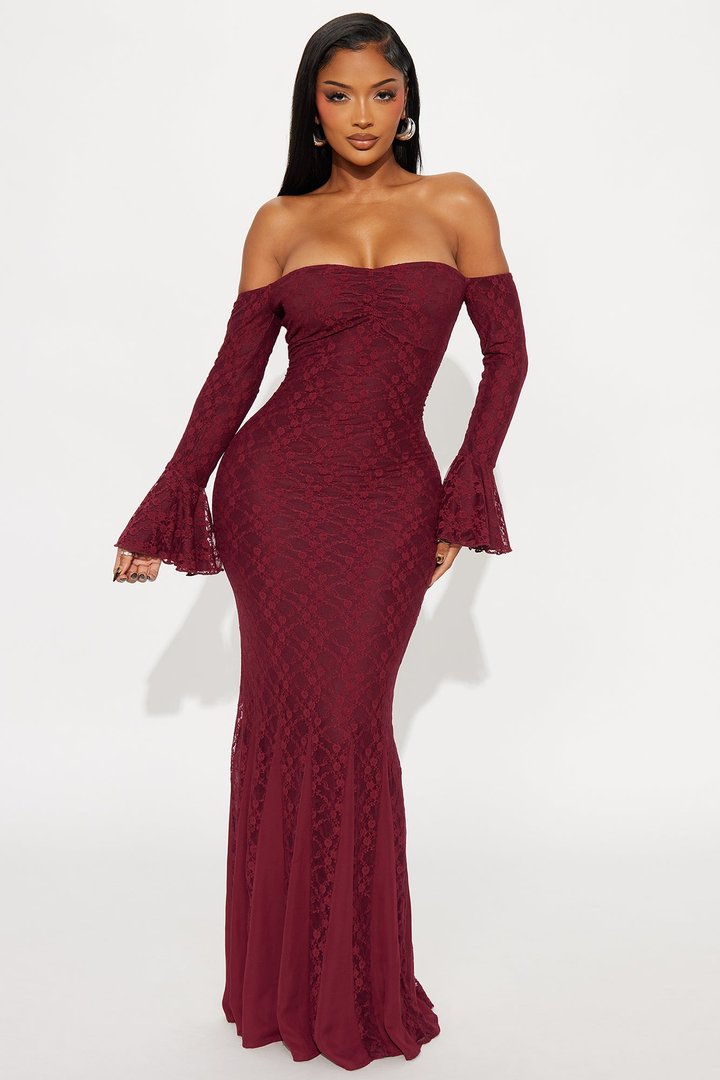 Fiercely Yours Lace Gown - Burgundy