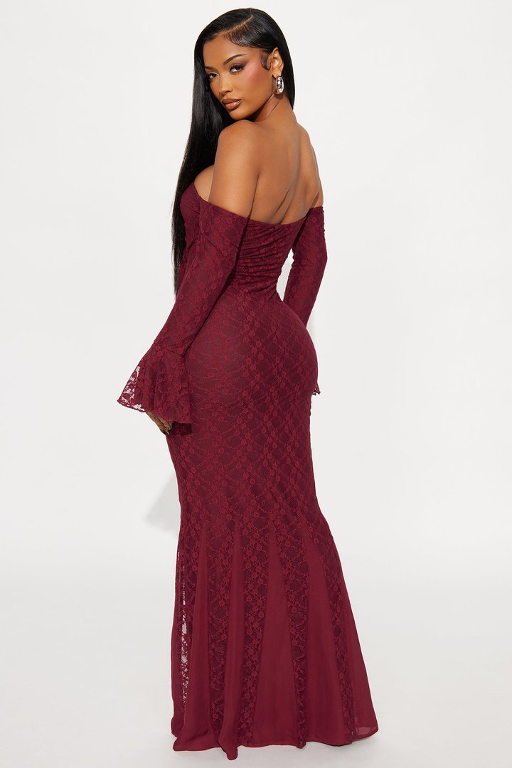 Fiercely Yours Lace Gown - Burgundy