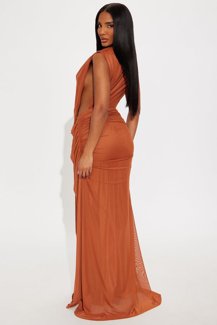 Passion Fruit Mesh Maxi Dress - Rust