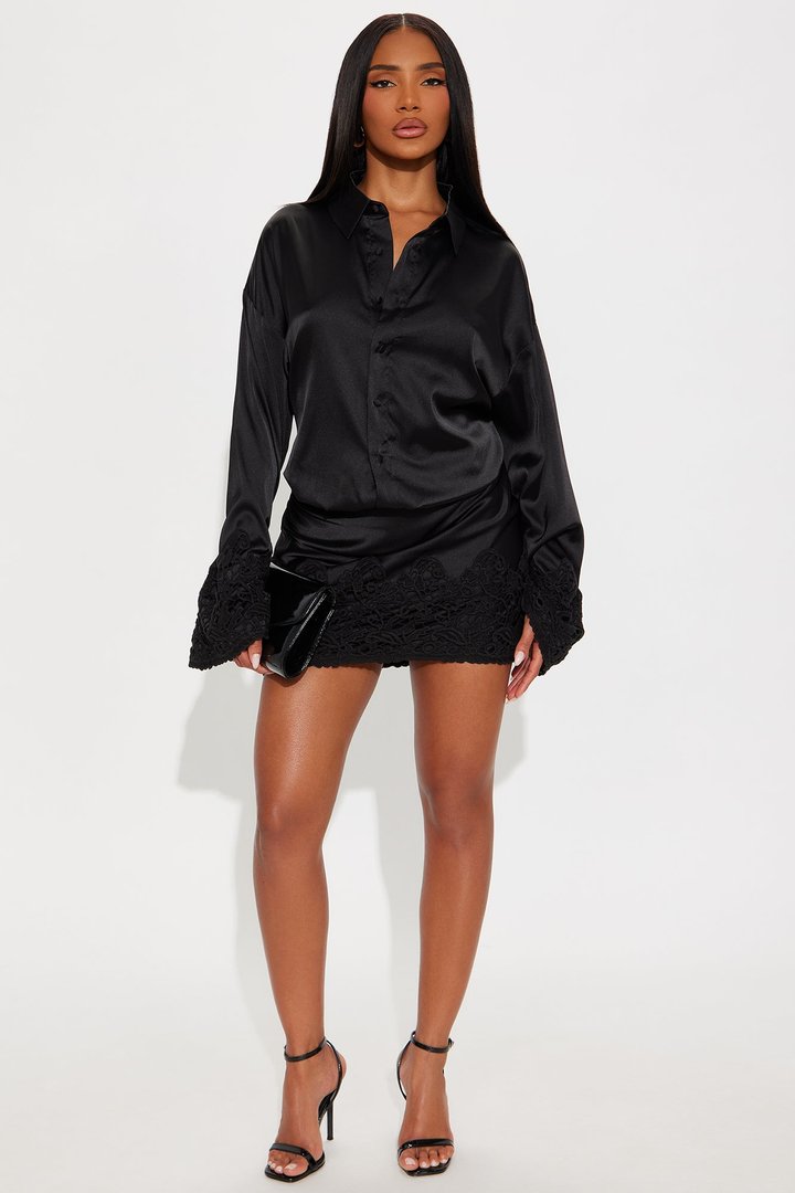Soft Touch Satin Mini Dress - Black/Black