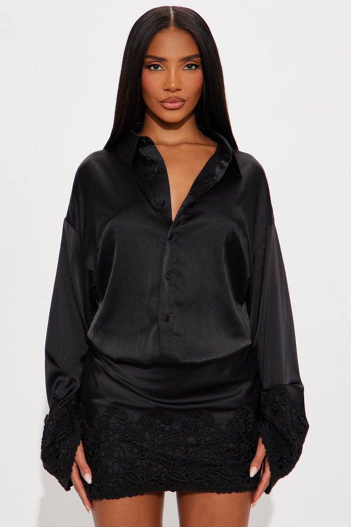Soft Touch Satin Mini Dress - Black/Black