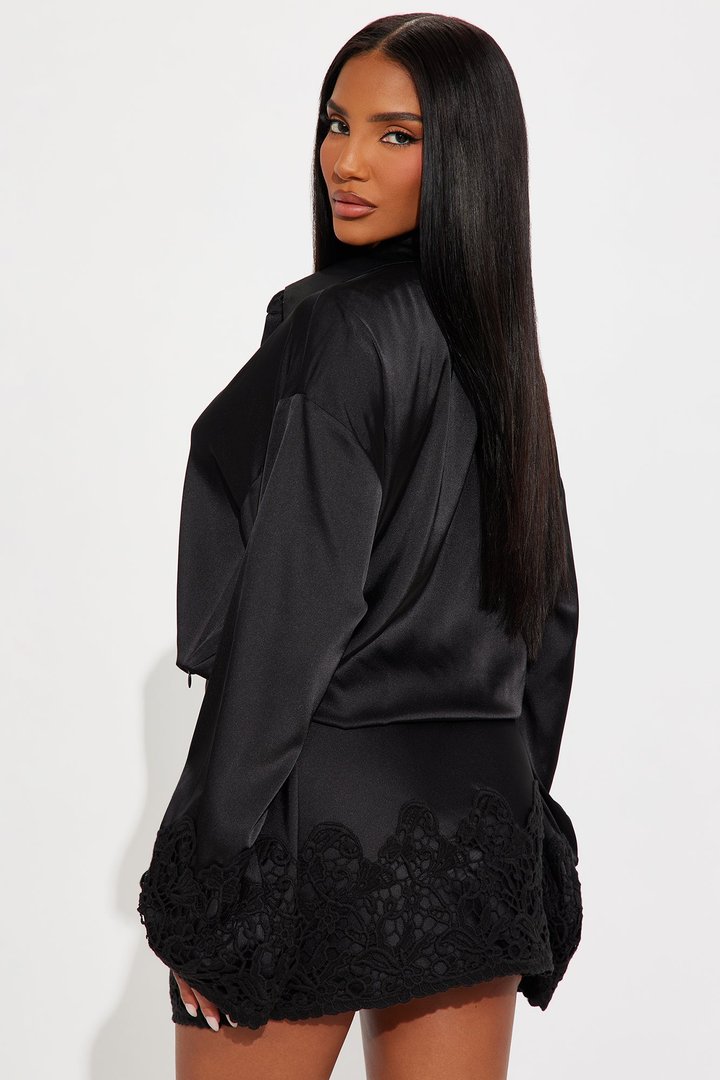 Soft Touch Satin Mini Dress - Black/Black