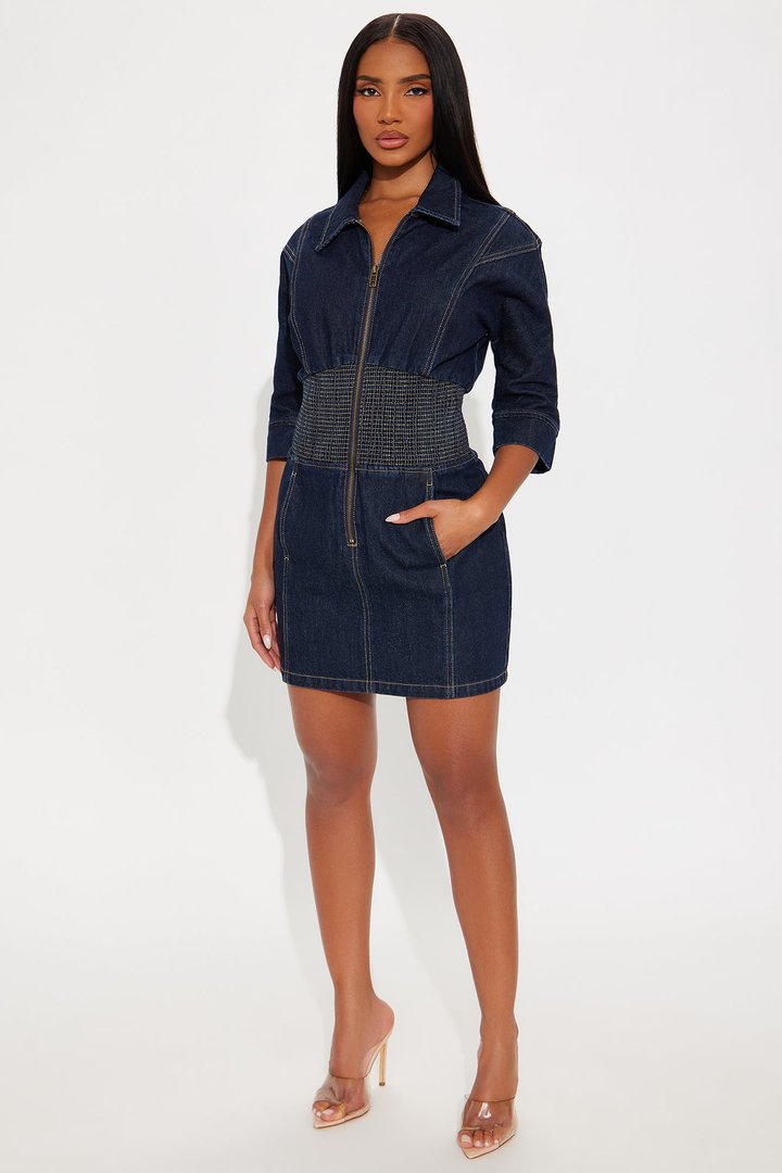 Jolie Collar Denim Mini Dress - Denim