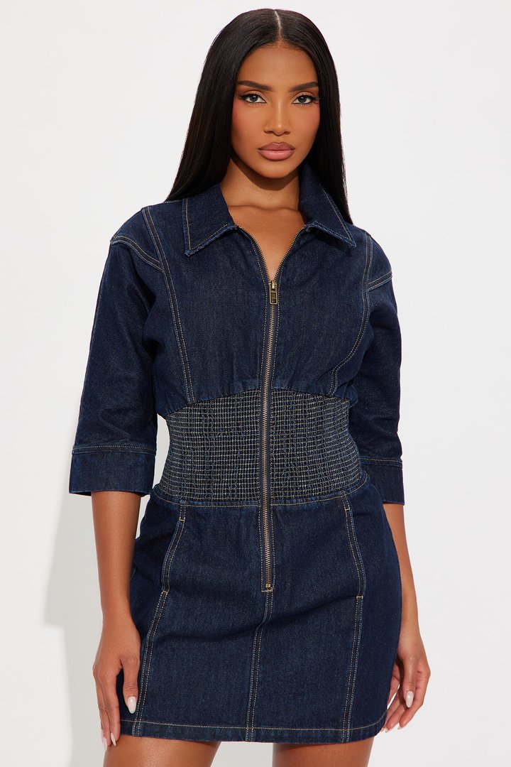 Jolie Collar Denim Mini Dress - Denim