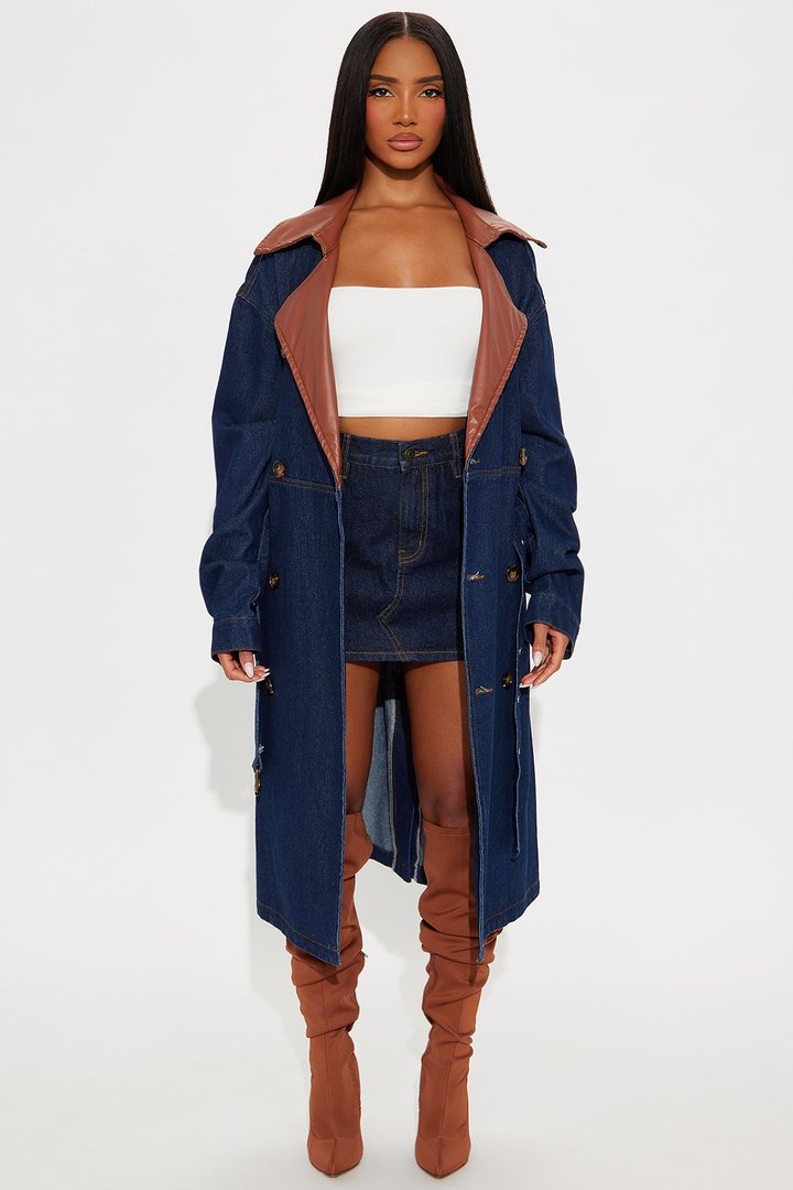 Downtown Living Trench Coat - Dark Wash