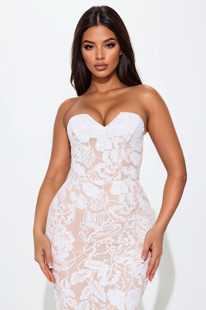 Eileen Sequin Mesh Gown - White/combo