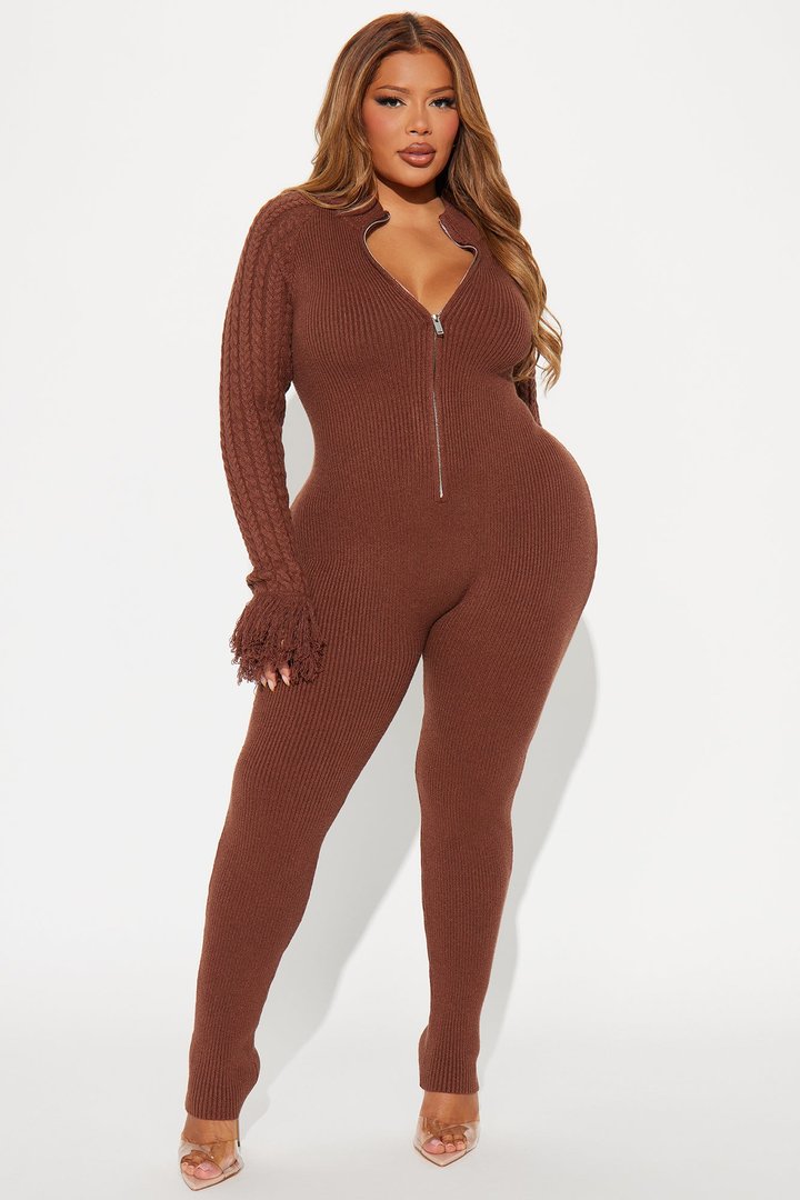 Let's Stay Together Sweater Jumpsuit - Brown