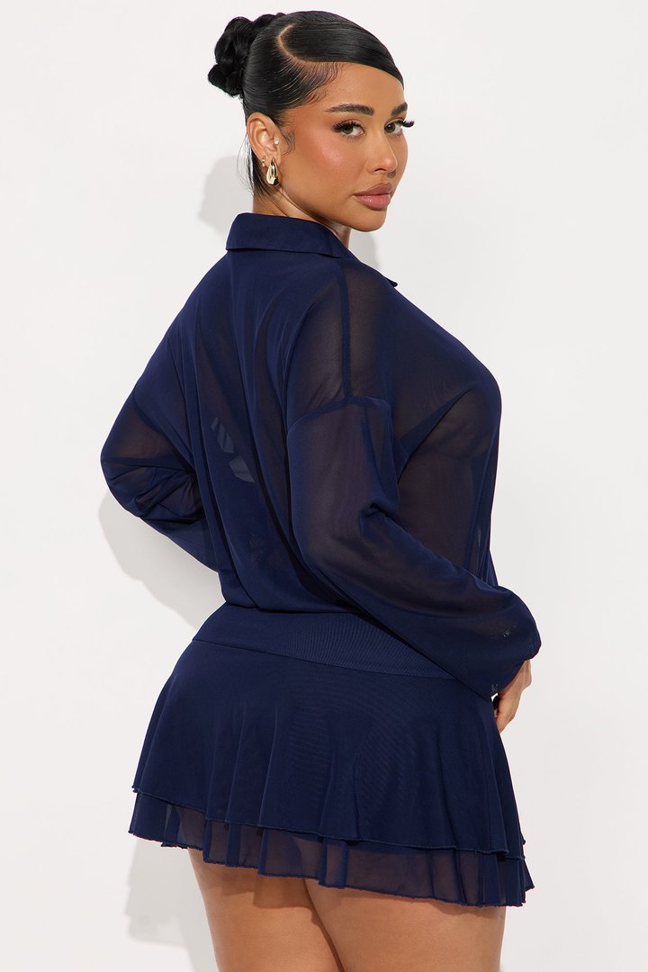 Bree Ruffle Mesh Mini Dress - Navy