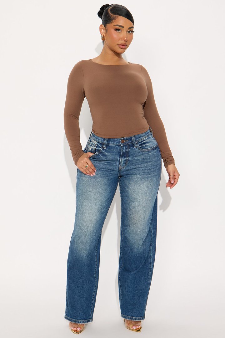 Mallory Long Sleeve Boat Neck Baby Tee - Chestnut