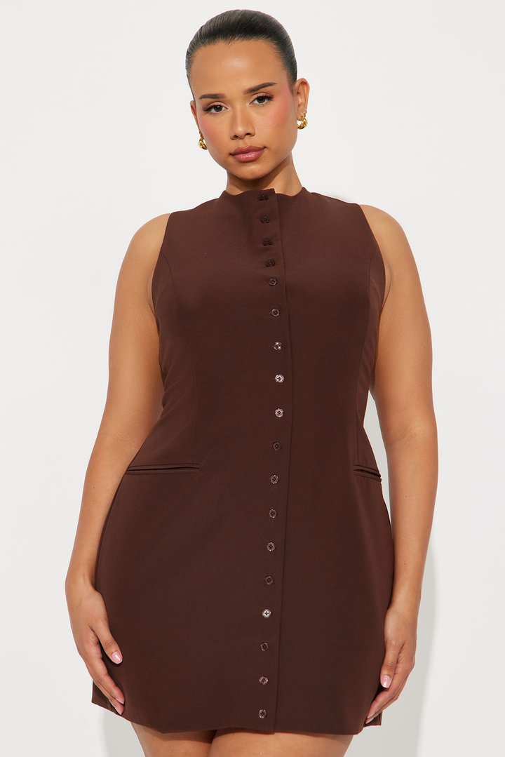 Jessalyn Button Up Mini Dress - Chocolate