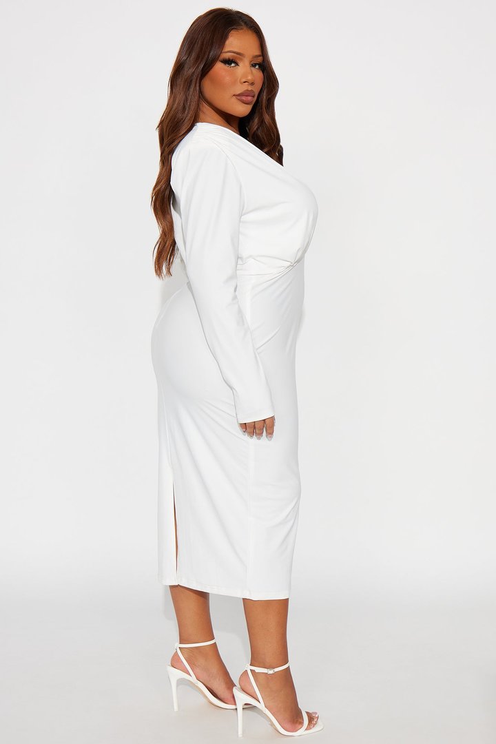 Draya Deep V Midi Dress - White
