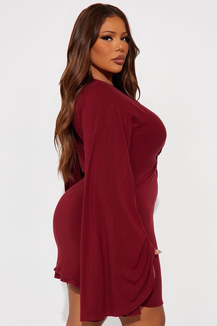 Masked Beauty Cape Sleeve Mini Dress - Burgundy