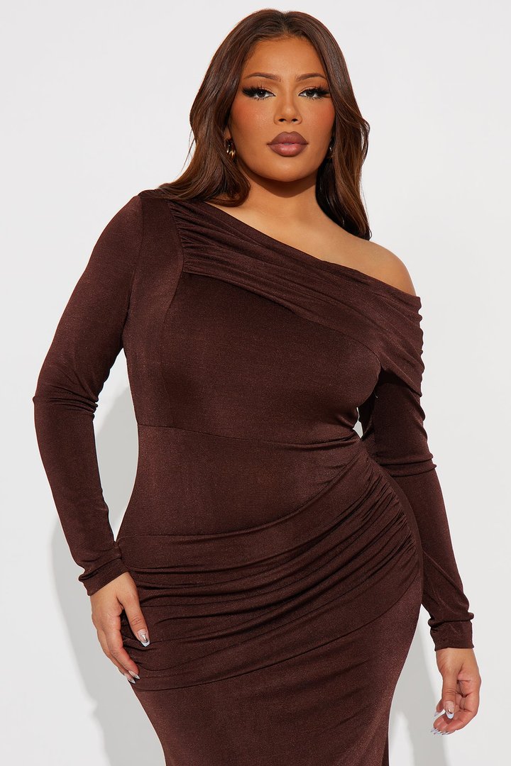 Talk Much Draped Midi Dress - Chocolate