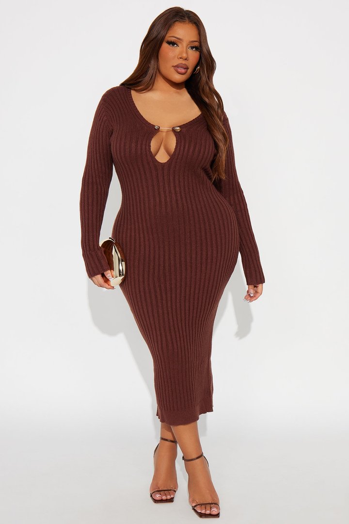 Moore Ribbed Midi Dress - Chocolate