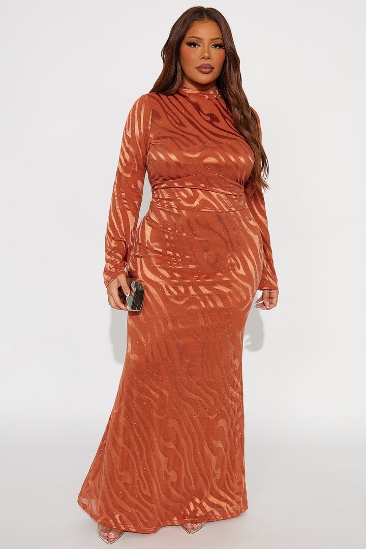 Milly Zebra Mesh Maxi Dress - Rust