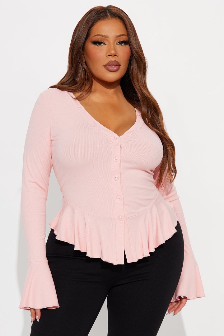 Arrow Long Sleeve Button Up Top - Pink