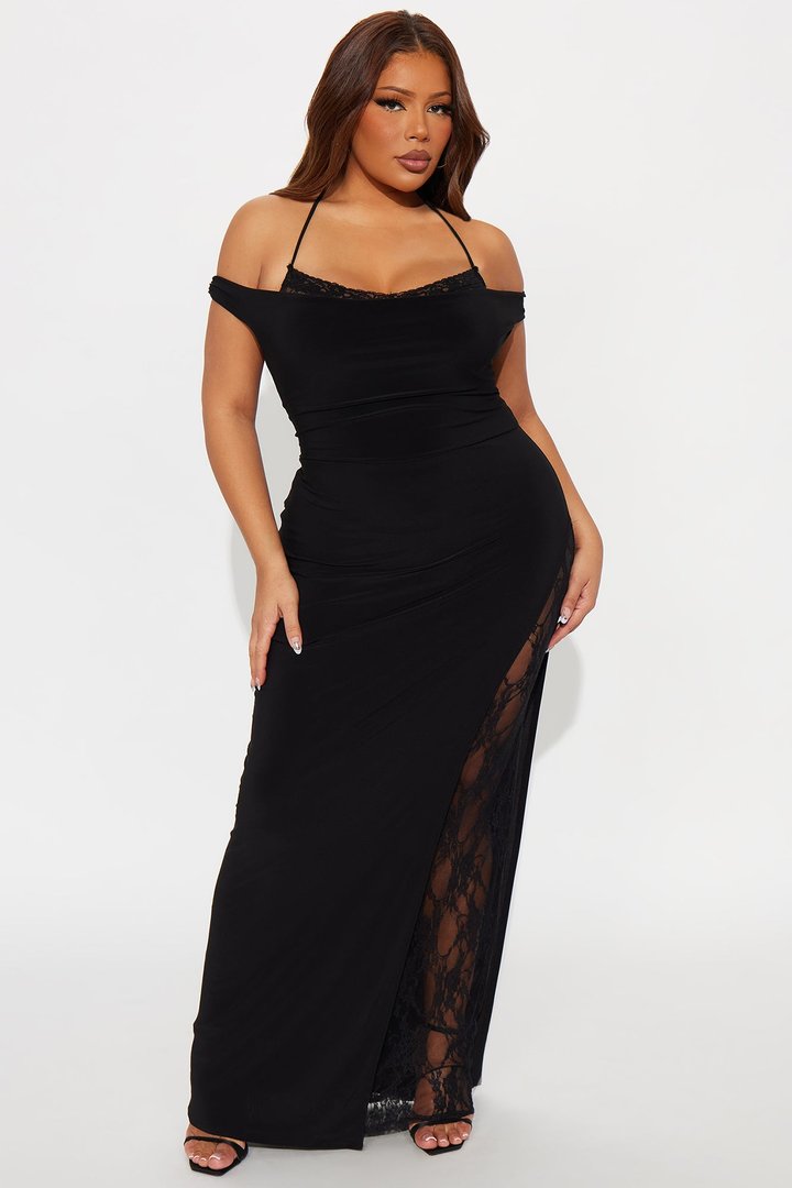 Mikayla Peek A Boo Lace Maxi Dress - Black