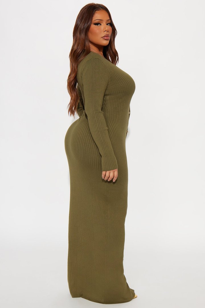 Madeline Button Up Sweater Maxi Dress - Olive