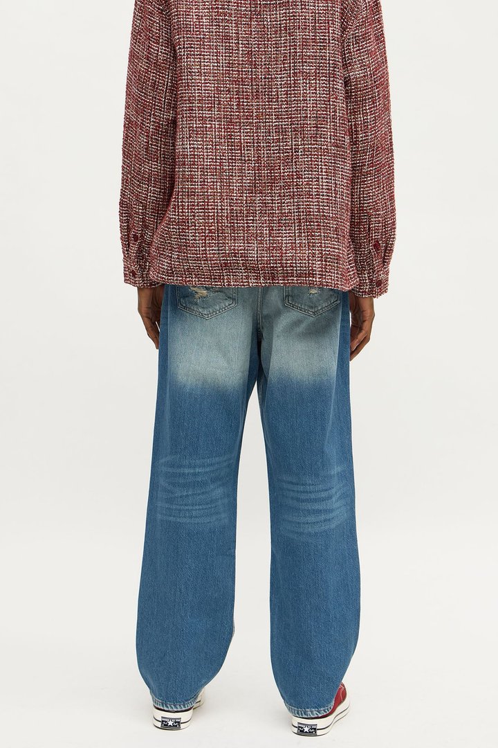 Relaxed Straight Repaired But Destroyed Jean - Medium Blue Wash