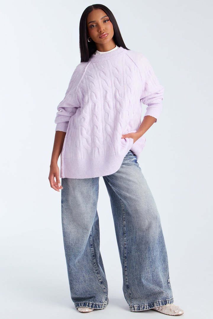 Get It Together Cable Knit Sweater - Lilac