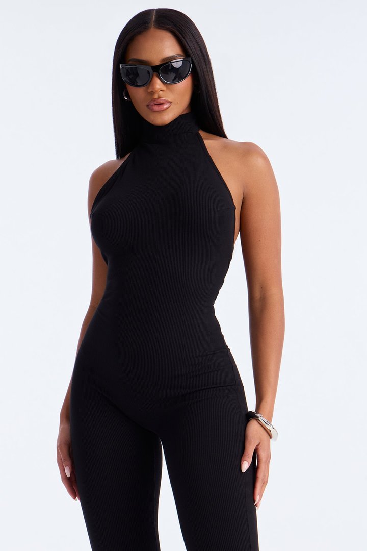 Kalia Snatched Halter Jumpsuit - Black