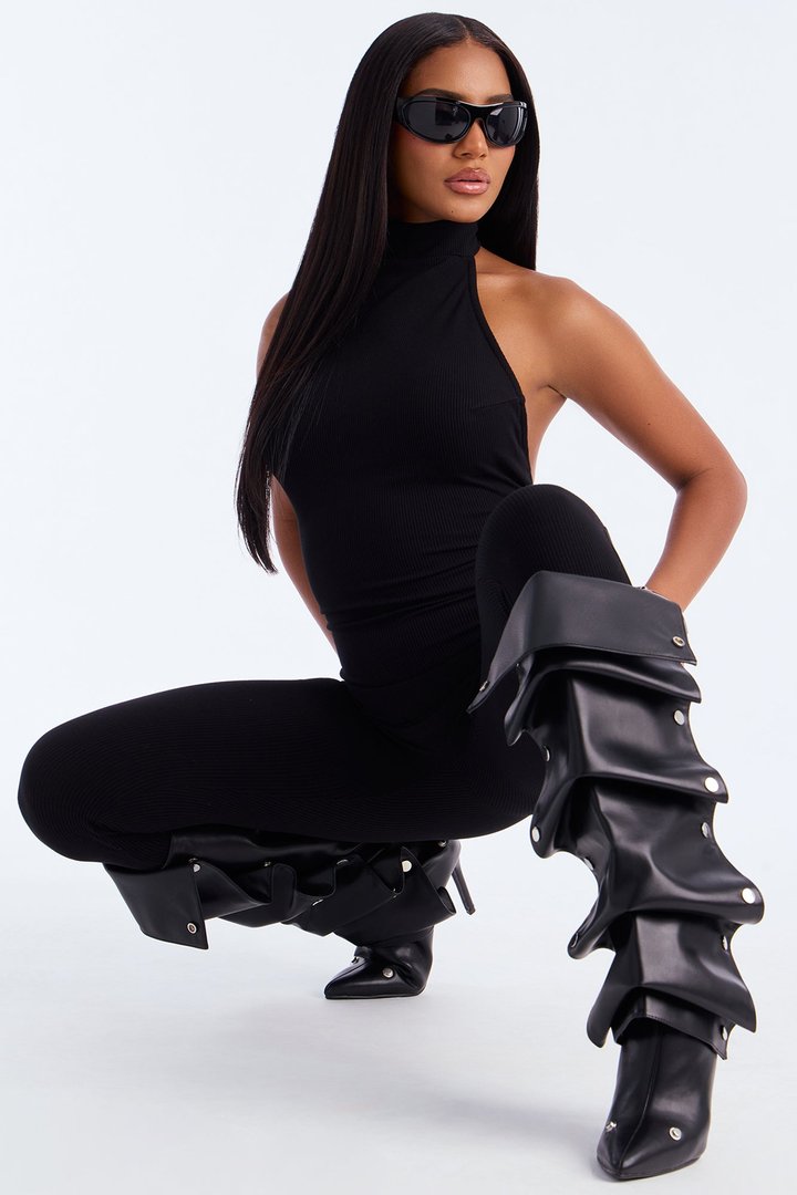 Kalia Snatched Halter Jumpsuit - Black