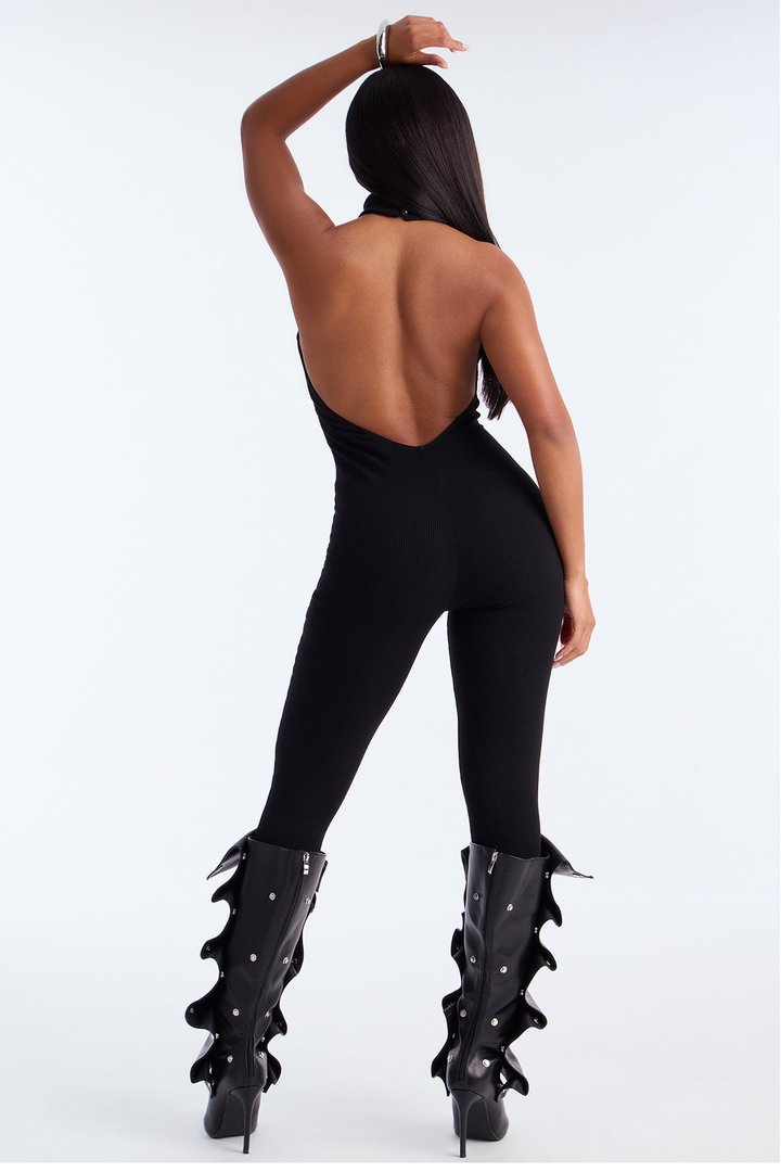 Kalia Snatched Halter Jumpsuit - Black