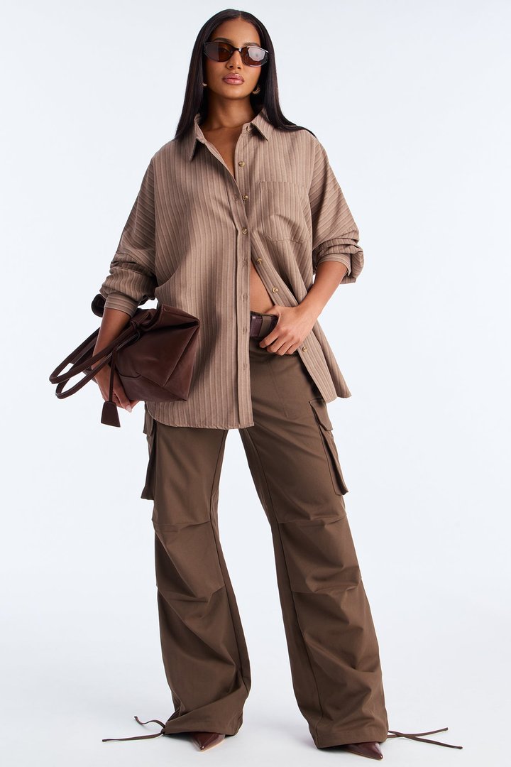 Make My Move Pinstripe Shirt - Brown
