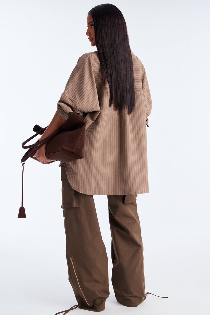 Make My Move Pinstripe Shirt - Brown
