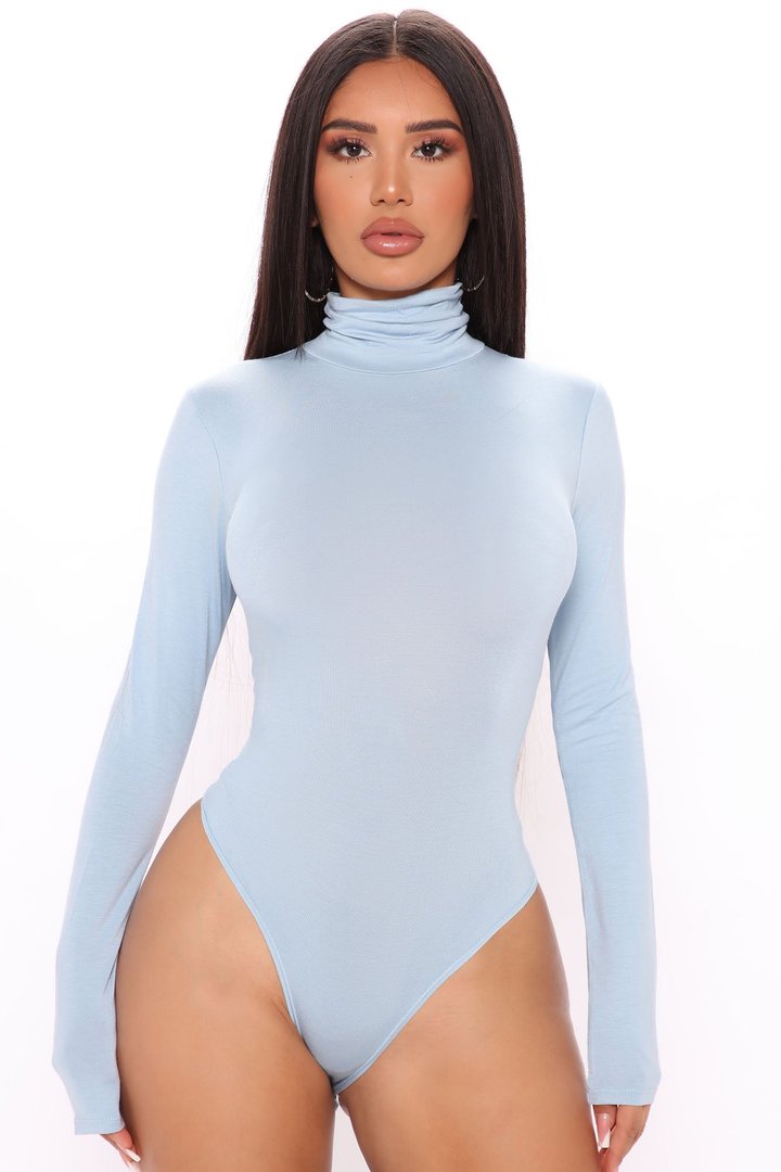 Pamela Turtle Neck Long Sleeve Bodysuit - Light Blue