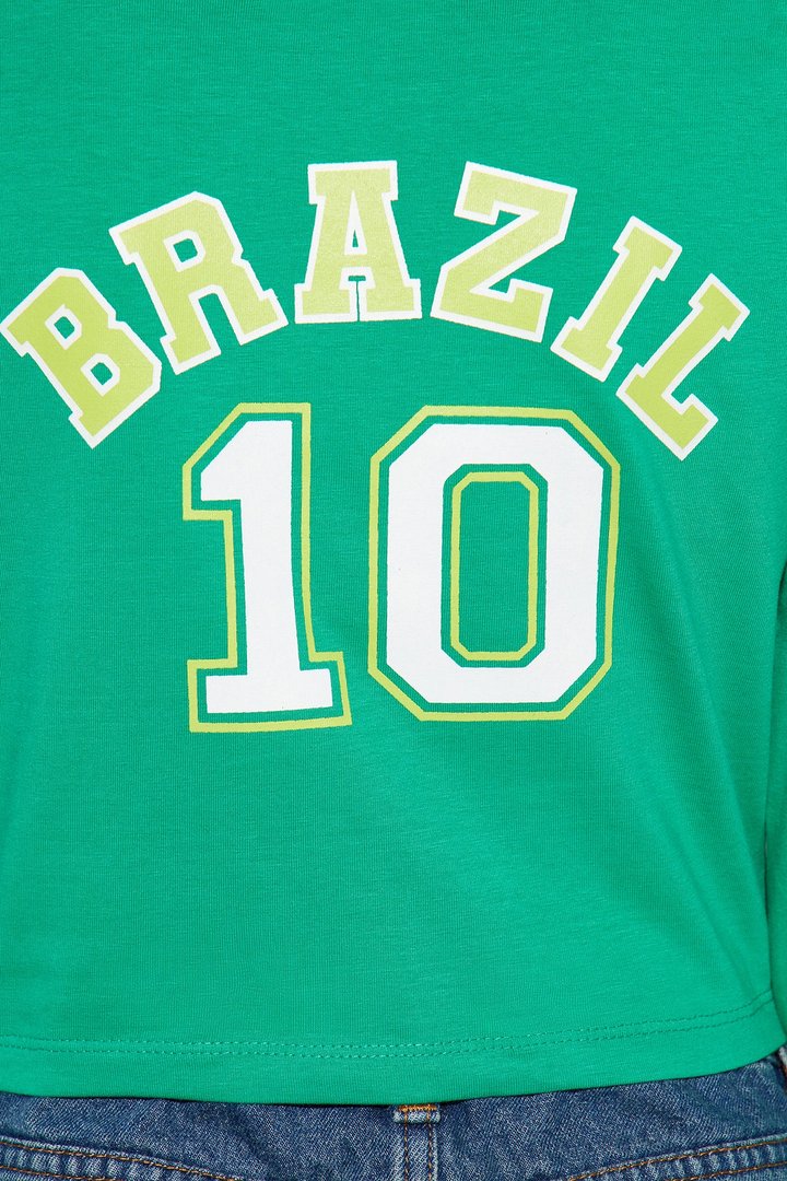 Mini 10 Brazil Green Long Sleeve Rhinestone Tee - Green