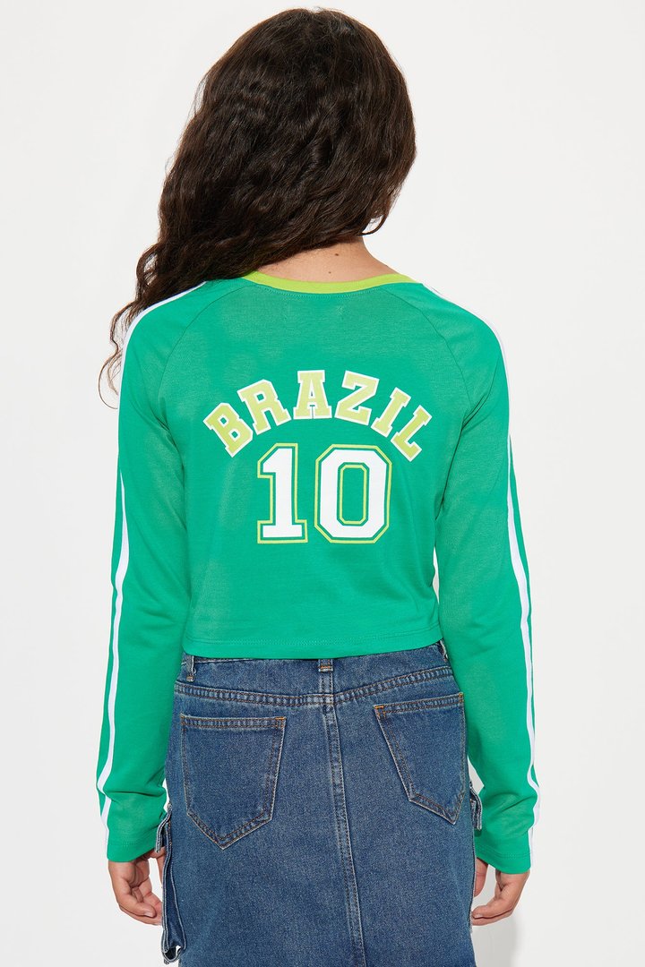 Mini 10 Brazil Green Long Sleeve Rhinestone Tee - Green