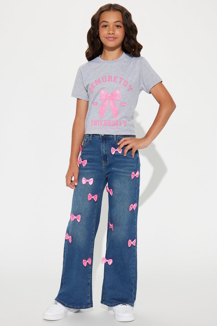 Mini Never Enough Bows Jeans - Medium Wash