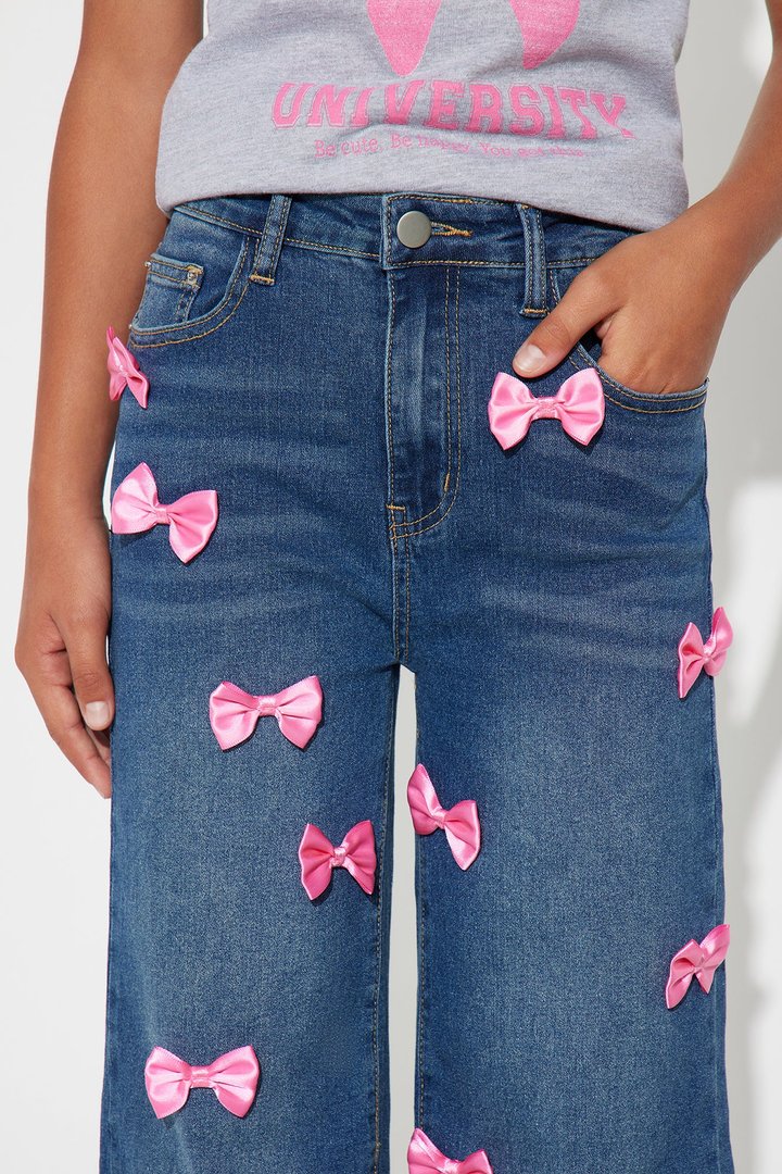 Mini Never Enough Bows Jeans - Medium Wash