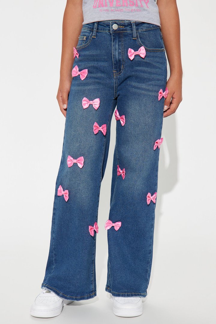 Mini Never Enough Bows Jeans - Medium Wash