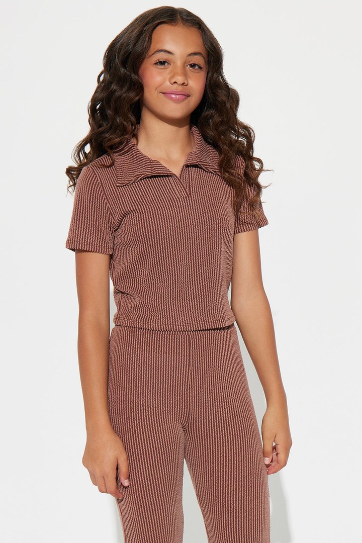 Mini Josie Ribbed Pant Set - Chocolate
