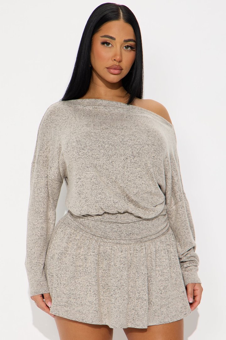 Parker Pleated Hacci Mini Dress - Light Grey
