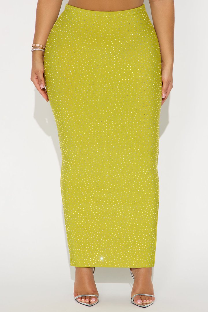 Late To The Party Rhinestone Bandage Maxi Skirt - Chartreuse