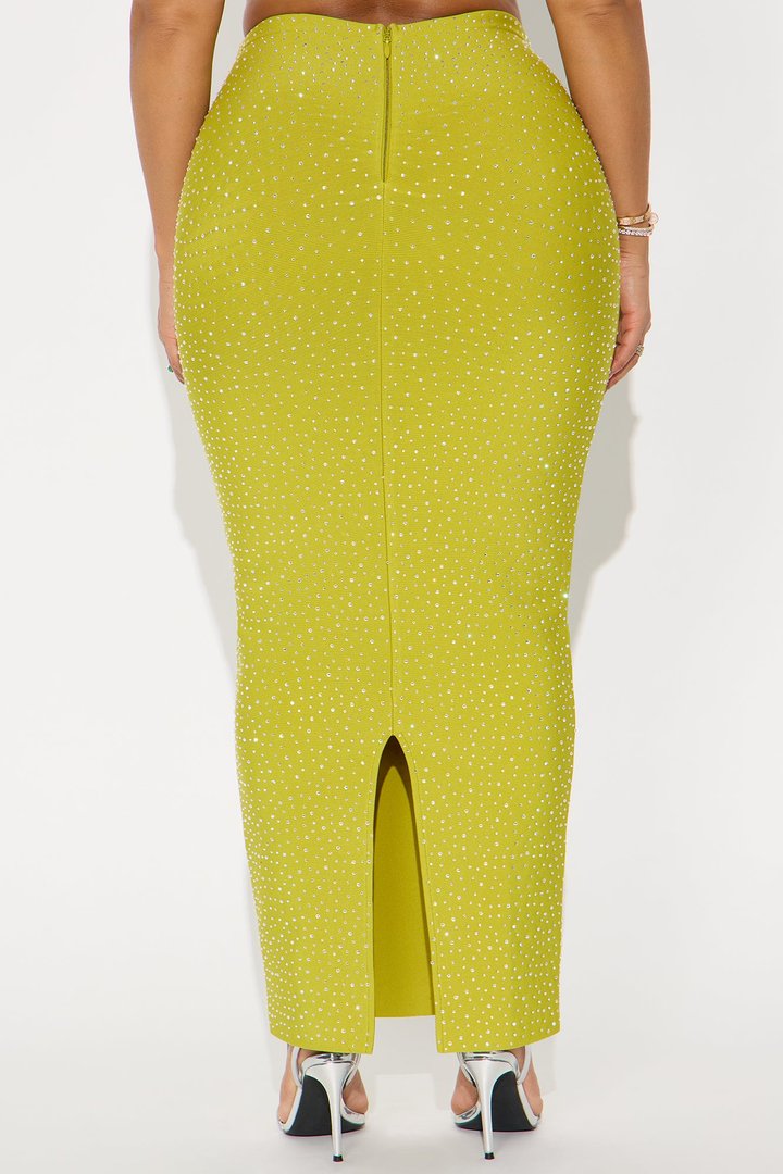 Late To The Party Rhinestone Bandage Maxi Skirt - Chartreuse