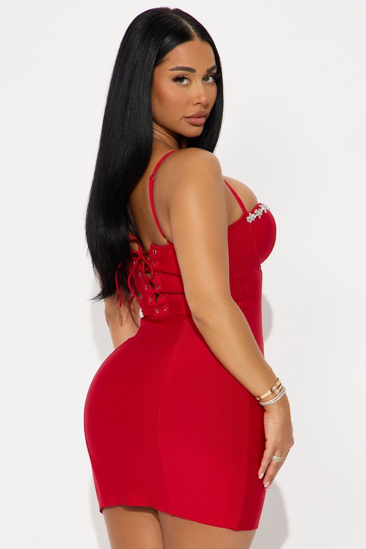 Mariela Rhinestone Bandage Mini Dress - Red
