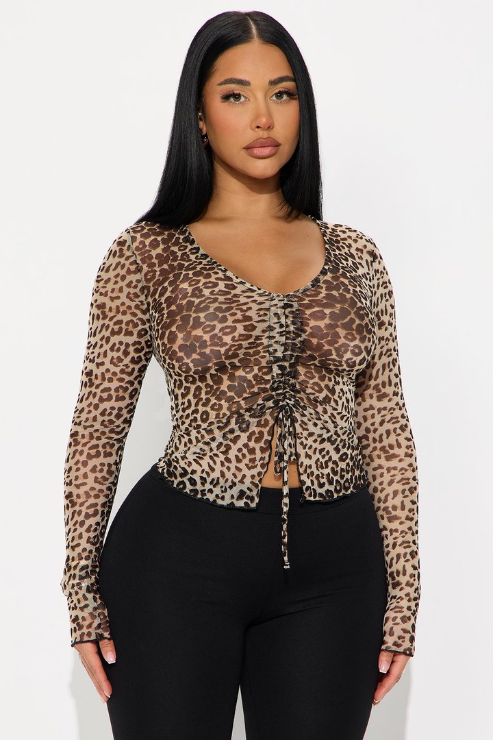 Ginny Leopard uched Long Sleeve Mesh Top - Leopard