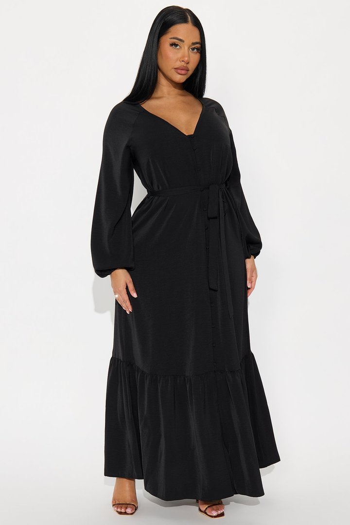 Swaying Long Sleeve Maxi Dress - Black