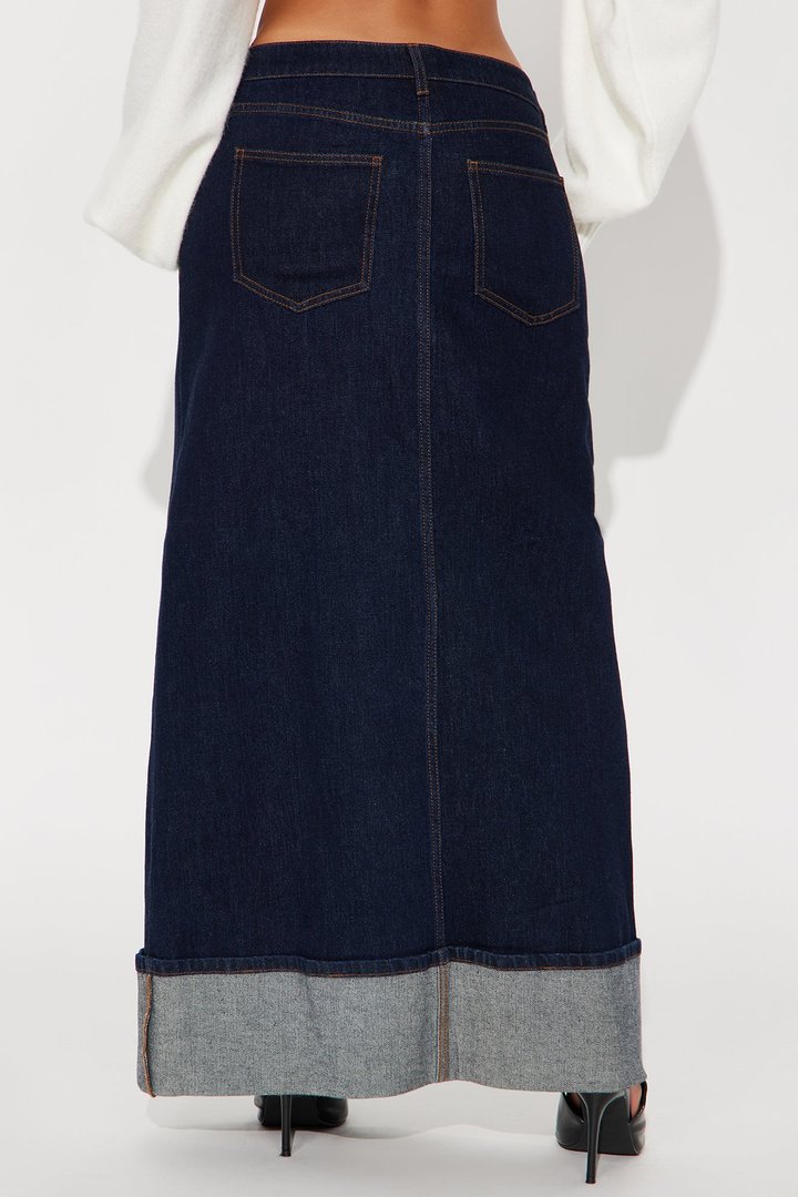Loulou Mid Rise Denim Cuffed Hem Ankle Maxi Skirt - Rinse Blue Wash