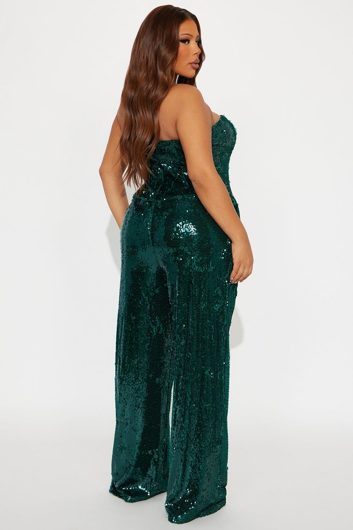 Lulu Sequin Strapless Wide Leg Jumpsuit - Emerald