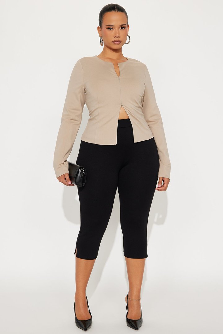 Magnolia Long Sleeve Zip Up Top - Taupe