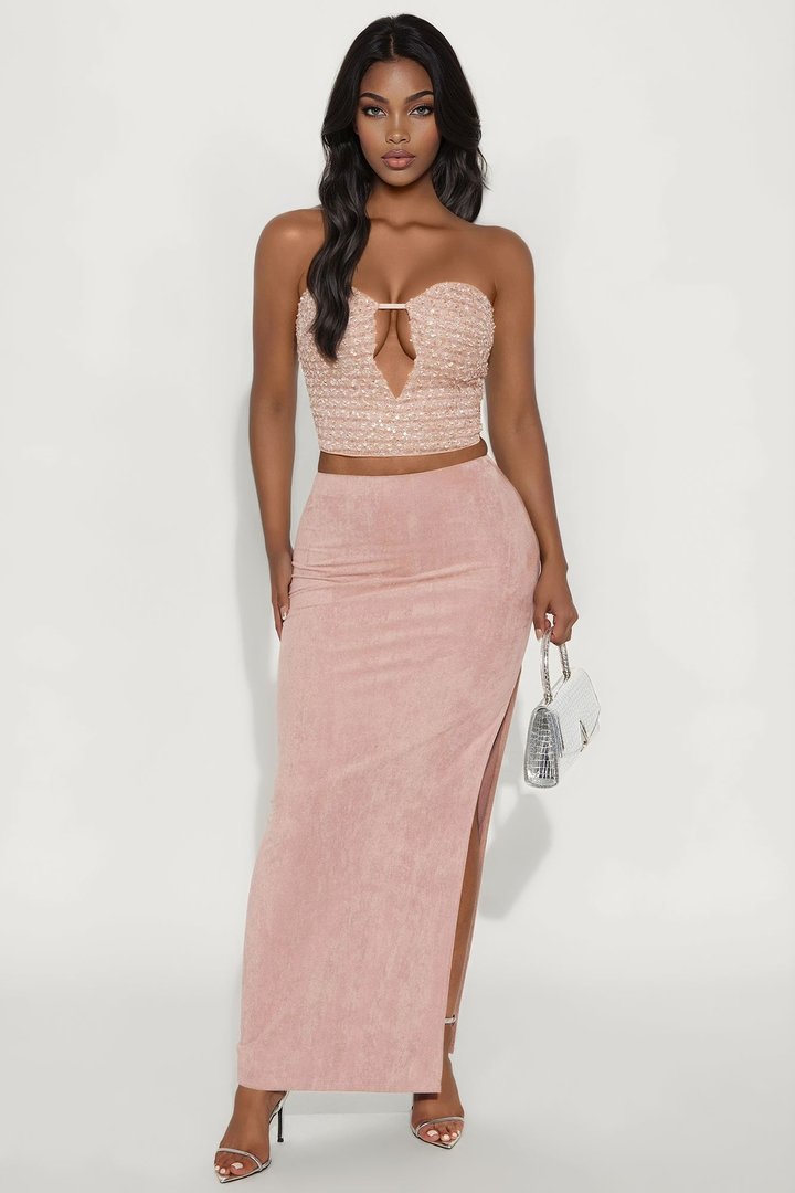 Peyton Low Rise Faux Suede Maxi Skirt - Mauve