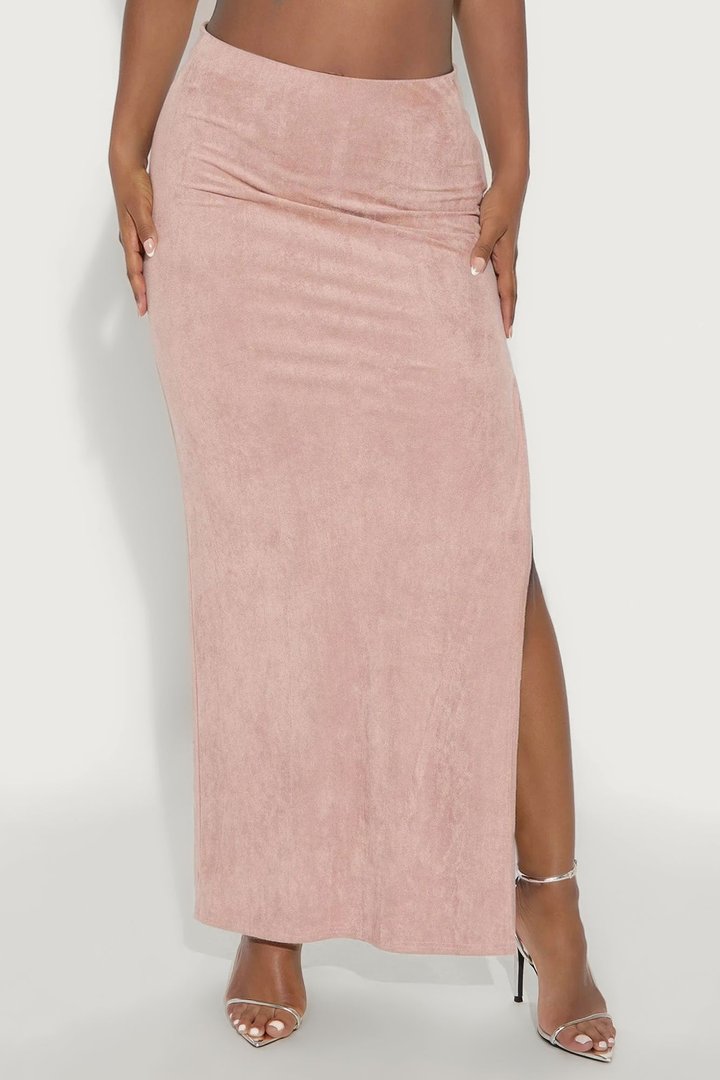 Peyton Low Rise Faux Suede Maxi Skirt - Mauve