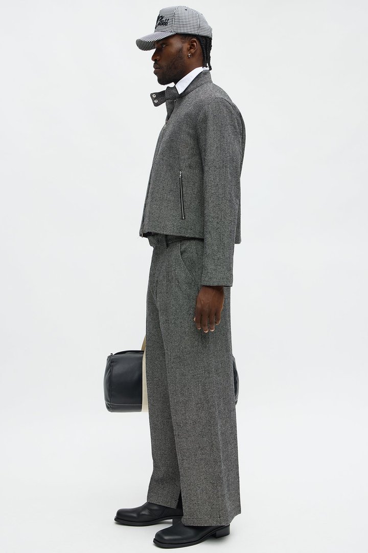 Split Wide Leg Textured Trouser - Black/combo