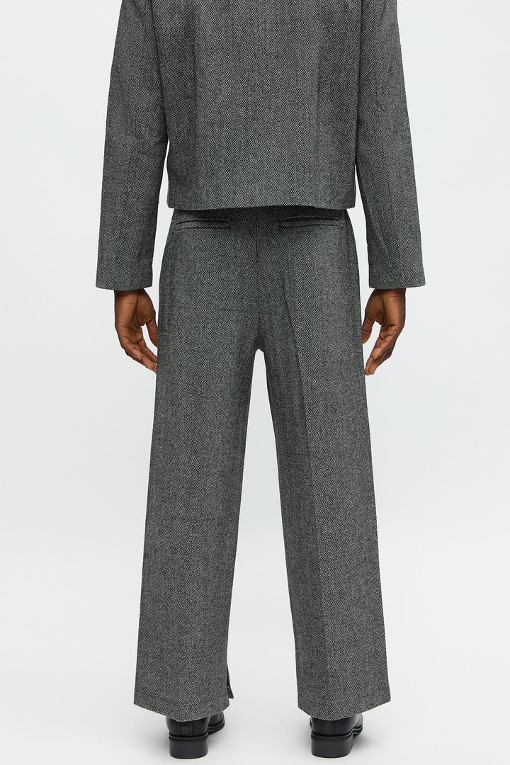 Split Wide Leg Textured Trouser - Black/combo