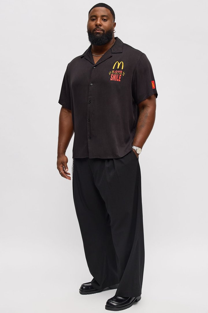 McDonalds Closed Collar Button Up Shirt - Black
